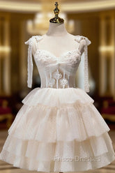 Champagne Mini/Short Formal Prom Dress, Puffy Cute Homecoming Dress With Lace