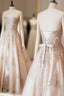 Champagne Sweetheart Lace Applique Long Formal Prom Dress, Champagne Evening Dress