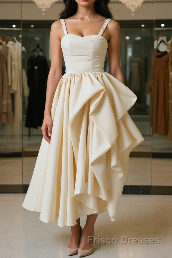 Champagne Tea Length Formal Prom Dresses, Champagne Tea Length Formal