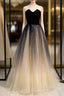 Champagne Tulle And Navy Blue Velvet Strapless Formal Prom Dress