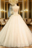 Champagne Tulle Beaded Long Formal Prom Dress, A-Line Evening Party Dress