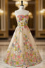 Champagne Tulle Embroidery Strapless Tea Length Formal Prom Dress
