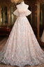 Champagne Tulle Flowers Sequins Off the Shoulder Formal Prom Dress