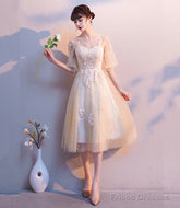 Champagne Tulle Lace Short A Line Homecoming Dress