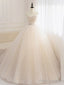 Champagne Tulle Sequin Beads Long Prom Dress, Champagne Evening Dress