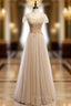 Champagne Tulle Sweetheart Beading Sequins Formal Prom Dress