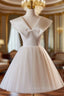 Champagne Tulle V-neck Homecoming Dress
