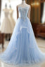 CHARLIZE |Ball Gown Sweetheart Tulle Sky Blue Formal Prom Party Gowns with Sequins
