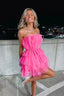 Line Hot Pink Short Homecoming Dresses, Strapless Party Dress