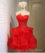 Charming A-line lace strapless short homecoming dresses