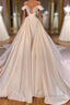 Charming Long A-line Off-the-shoulder Cathedral V-neck Satin Lace Wedding Dress