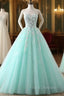 Charming Mint Green Tulle Ball Gown Sweet 16 Dress, Lace Applique Formal Prom Dress