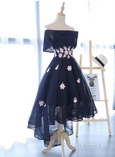 Charming Navy Blue Tulle Party Dress with Flowers, Cute Formal Prom Dress
