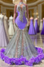 Charming Purple Long Mermaid Halter Satin Tulle Formal Prom Dress