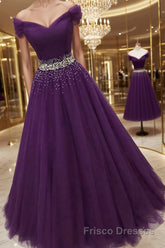 Charming Sequins Off Shoulder Dark Purple Long Formal Prom Dresses, Off the Shoulder Dark Purple Formal Evening Dresses