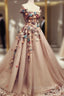 Charming Tulle Evening Dress 3D Flowers Embroidery Formal Prom Gowns