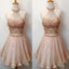 Charming Two Pieces Bare-Midriff Rhinestones Sparkly Halter Pink Cute Homecoming Dresses
