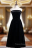 Cheap Black Velvet Strapless Tea Length Formal Prom Dress