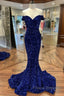 Cheap Long Formal Dress Royal Blue Formal Prom Dress Sequins Mermaid