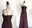 Chic A Line Spaghetti Straps Burgundy Tulle Evening Dress Long Prom Dresses
