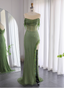 Chic Green Mermaid Tassel Slit Tulle Long Prom Dress Evening Dress