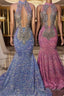 Chic Halter Sleeveless Mermaid Formal Prom Dresses With Beading