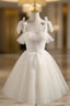 Chic Ivory Tulle Homecoming Dress with Lace, Short Sweetheart Formal Prom Dress