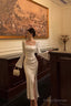 Chic Mermaid Square Neckline Long Sleeves Slit Prom Dresses Birthday Outfits