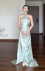 Chic Sheath Green Wedding Guest Dresses Satin Halter Long Evening Dresses