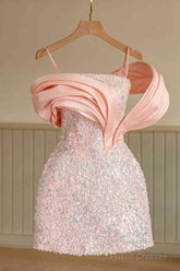 Chic Straps Pink Sequind Mini Homecoming Dress 18Th Birthday Outfits