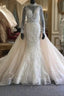 Classic Collar Long Sleeves Floral Pattern Mermaid Wedding Dress Detachable Sweep Train
