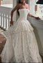 Classic White Lace Strapless Wedding Dresses Sleeveless Bridal Gown