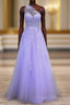 Classy A-Line One Shoulder Lavender Long Formal Prom Dress