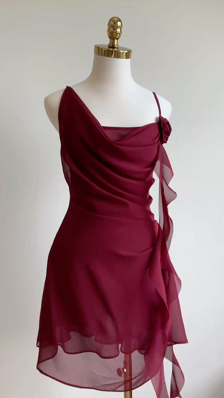 Classy Burgundy Chiffon Cocktail Dress Short Party Dress Homecoming Dr – Frisco Dresses