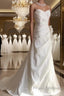 Classy Mermaid Spaghetti Straps White Satin Long Wedding Dress Bridal Dress