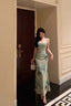 Classy Sheath Spaghetti Straps Mint Green Floral Prom Dresses Birthday Outfits Evening Gown