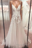 Classy V-Neck Spaghetti-Straps Sleeveless Long Lace Wedding Dresses Online
