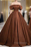 Coffee Satin Off the Shoulder Formal Prom Dress