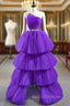 Come In All Styles And Colors Purple Ball Gown Strapless Pleats Tiers Formal Prom Dress With Belt