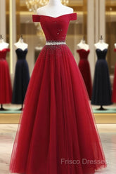 Custom Made Burgundy Off Shoulder Formal Prom Dress, Burgundy Formal Dress, Off Shoulder Formal Dress, Bridesmaid Dress