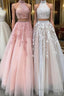 Custom made two pieces tulle long Formal Prom Dresses, lace evening Dresses