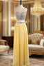 Custom Sexy Yellow Sequins Beaded 2 Piece Formal Prom Dress Scoop Long