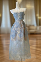 Cute A Line Scoop Neckline Lace Blue Formal Prom Dress Evening Dress