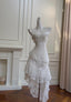 Cute A Line Spaghetti Strap Tiered Pearl White Lace Party Dress Evening Dress