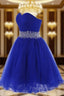 Cute Blue Sweetheart Tulle Cocktail Dress Homecoming Dress With Beading, Short Formal Prom Dress