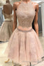 Cute champagne tulle lace short Formal Prom Dresses, homecoming Dresses