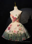 Cute Flowers Round Neckline Light Champagne Party Dress, Short Cute Prom Dress