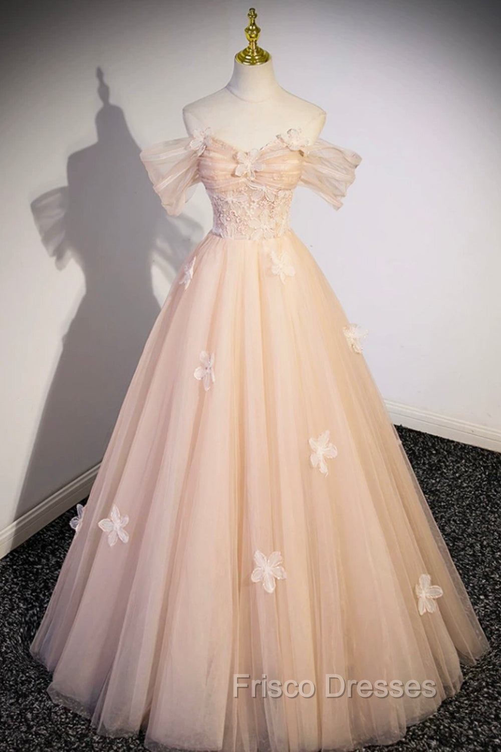 Cute Flowers Tulle Long Formal Dress, Off Shoulder Evening Dress – Frisco  Dresses