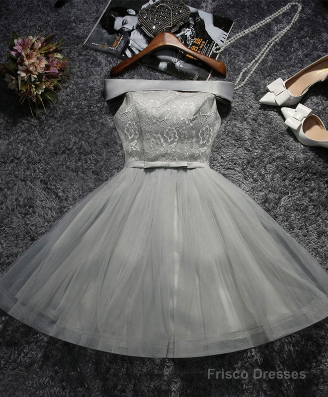 Cute Gray Lace Tulle Short Prom Dress, Gray Homecoming Dress Frisco Dresses Cute Gray Lace Tulle Short Prom Dress, Gray Homecoming Dress Frisco Dresses