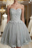 Cute Gray Tulle Lace Short Formal Prom Dress, Gray Homecoming Dress